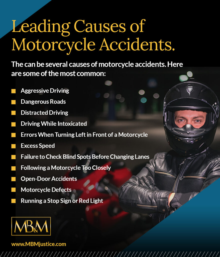 Infographic: The Leading Causes of Motorcycle Accidents, detailing 11 Common Motorcycle Accident Causes
