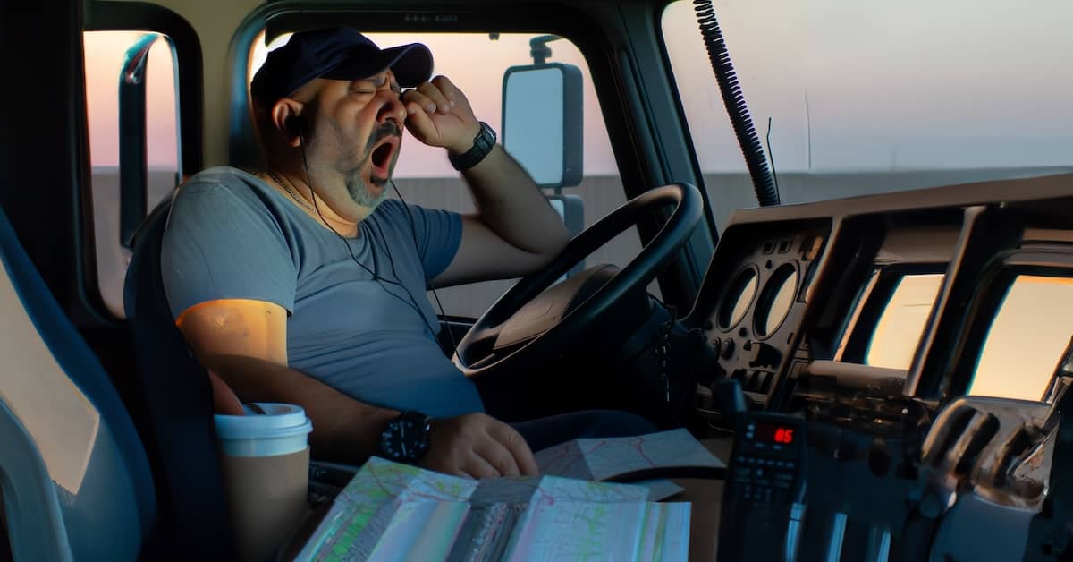 truck driver yawning and falling asleep at the wheel